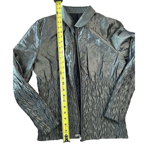 UBU Women's Reversible Zip Coat Stretchy Crinkle Jacket Olive Green Black Sz M - Picture 5 of 9